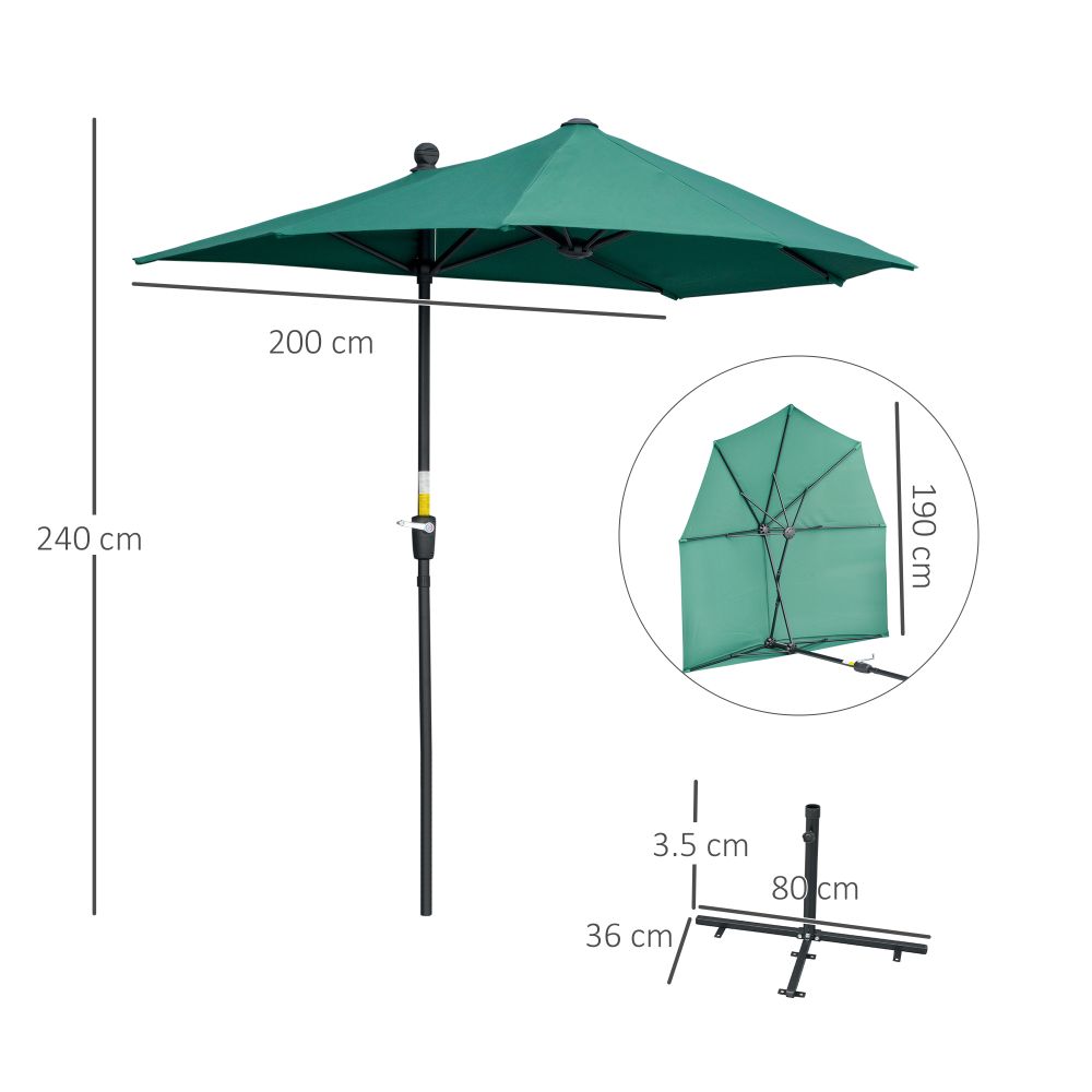 2m Half Parasol Market Umbrella Crank Dark Green - anydaydirect