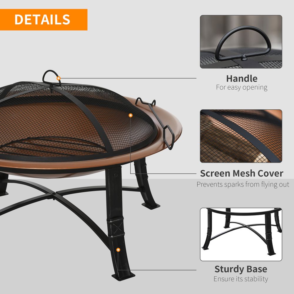 Outdoor Patio Steel Fire Pit Bowl for Backyard w/Spark Screen Cover - anydaydirect