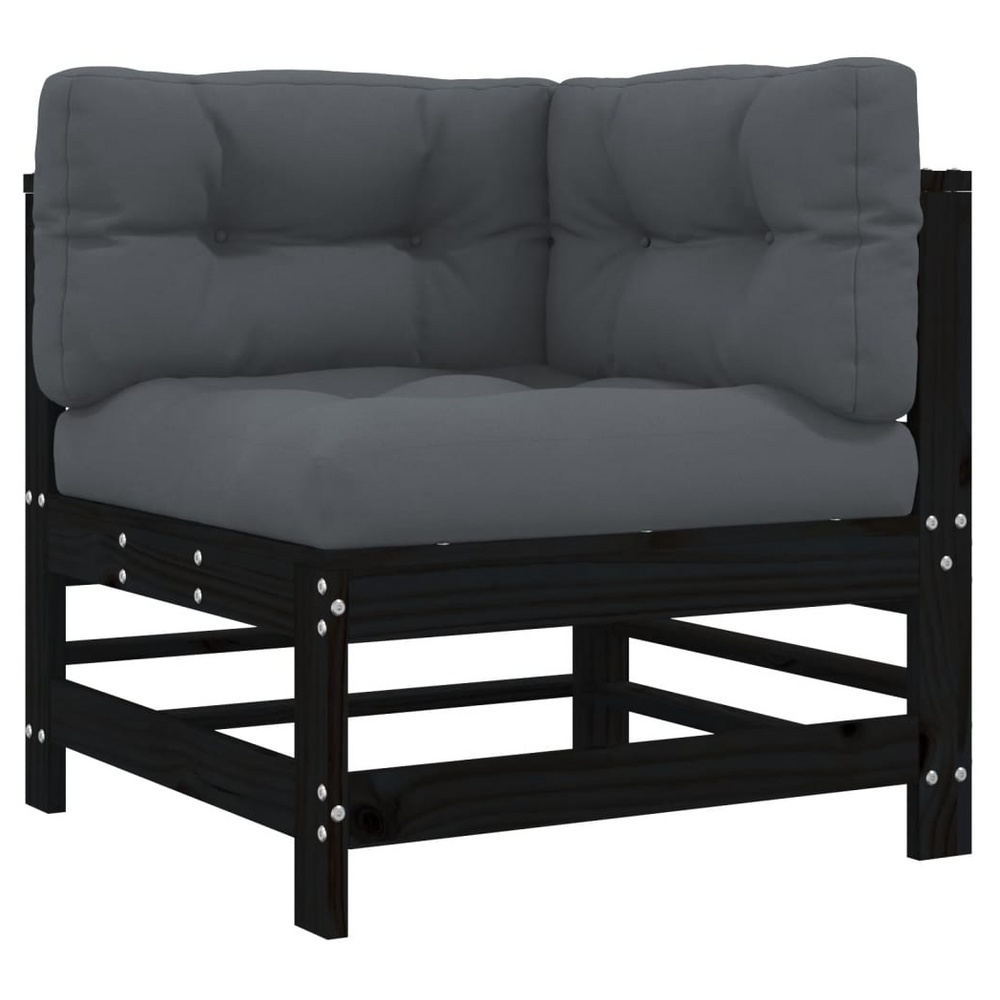 vidaXL Corner Sofas with Cushions 2 pcs Black Solid Wood Pine - anydaydirect