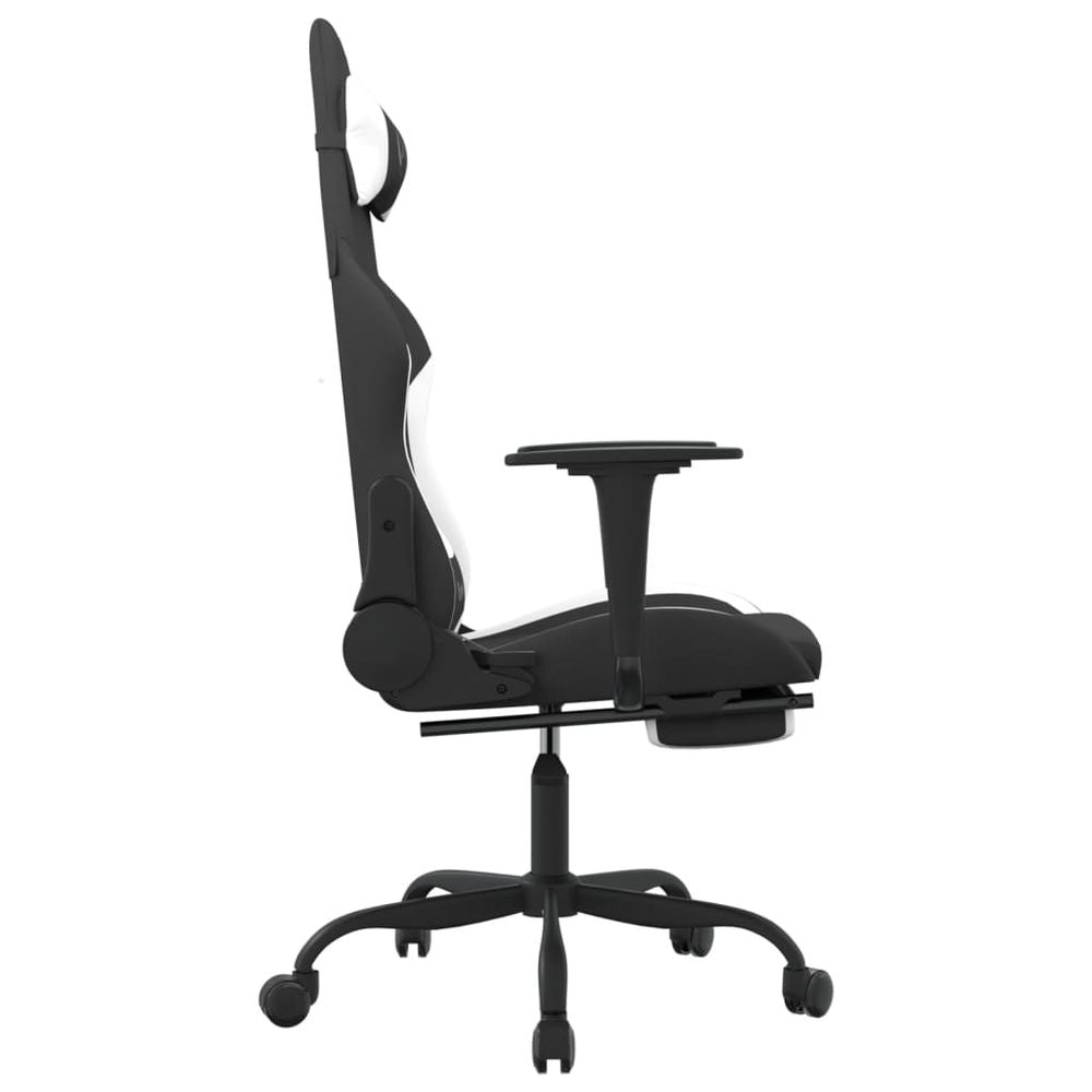 Gaming Chair with Footrest Black and White Fabric - anydaydirect