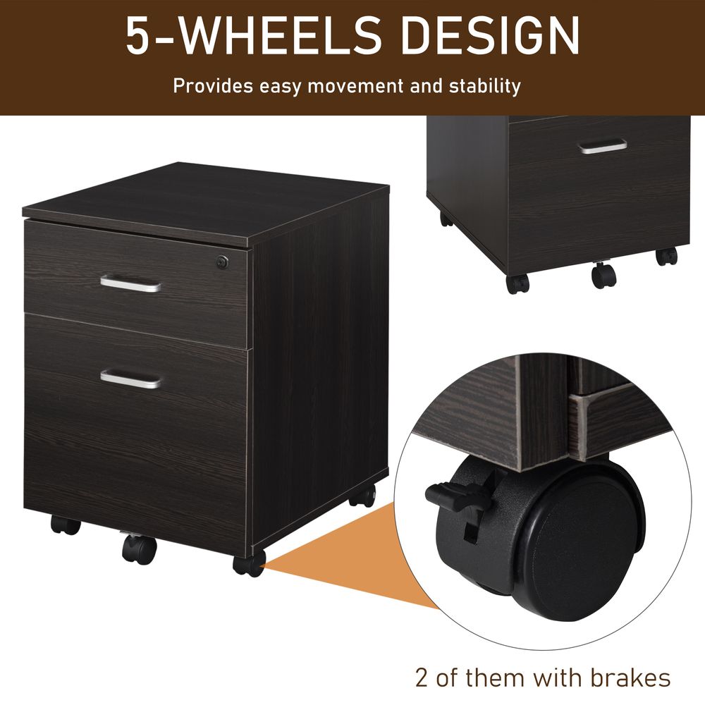 2-Drawer Locking Office Filing Cabinet 5 Wheels Rolling Storage Brown Vinsetto - anydaydirect