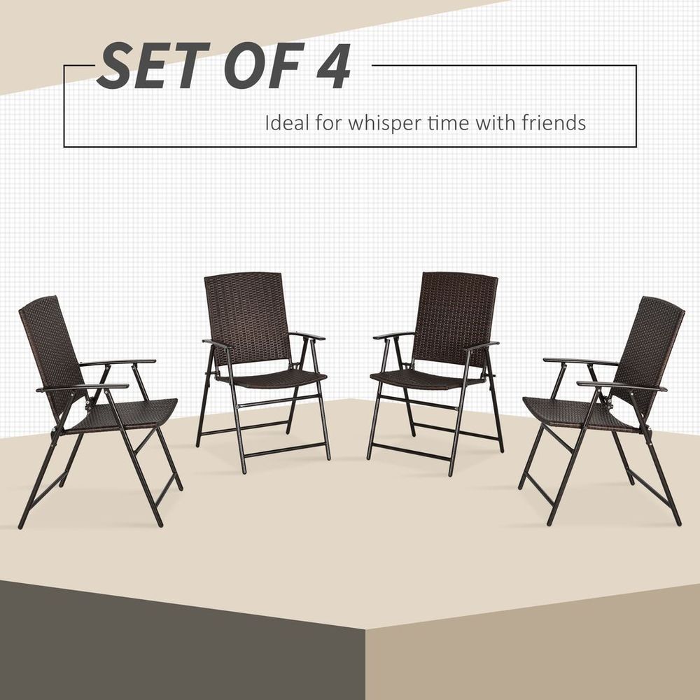 Outsunny 4pcs Rattan Chair Foldable Garden Furniture w/ Armrest Steel Frame - anydaydirect
