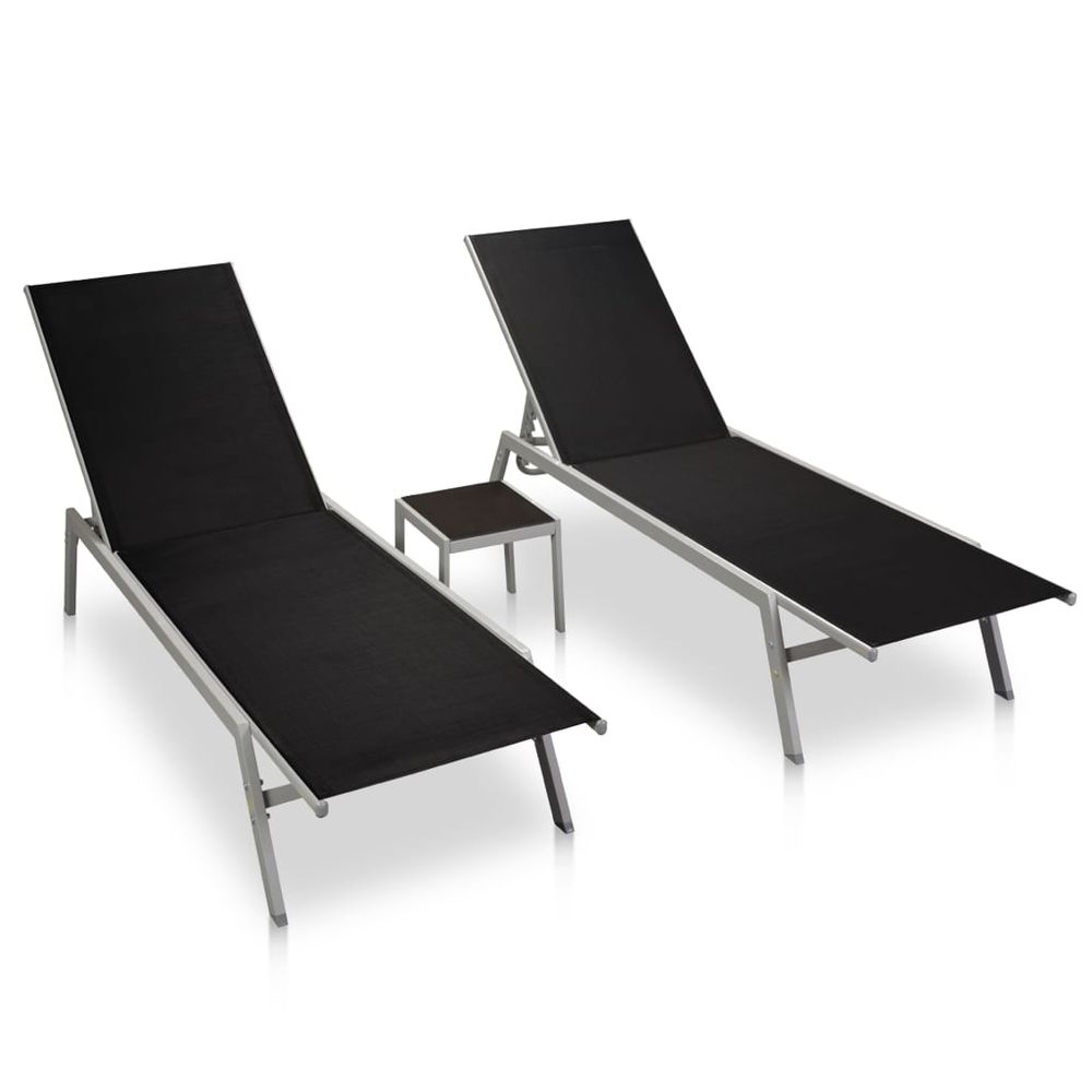 Sun Loungers 2 pcs with Table Steel and Textilene Black - anydaydirect