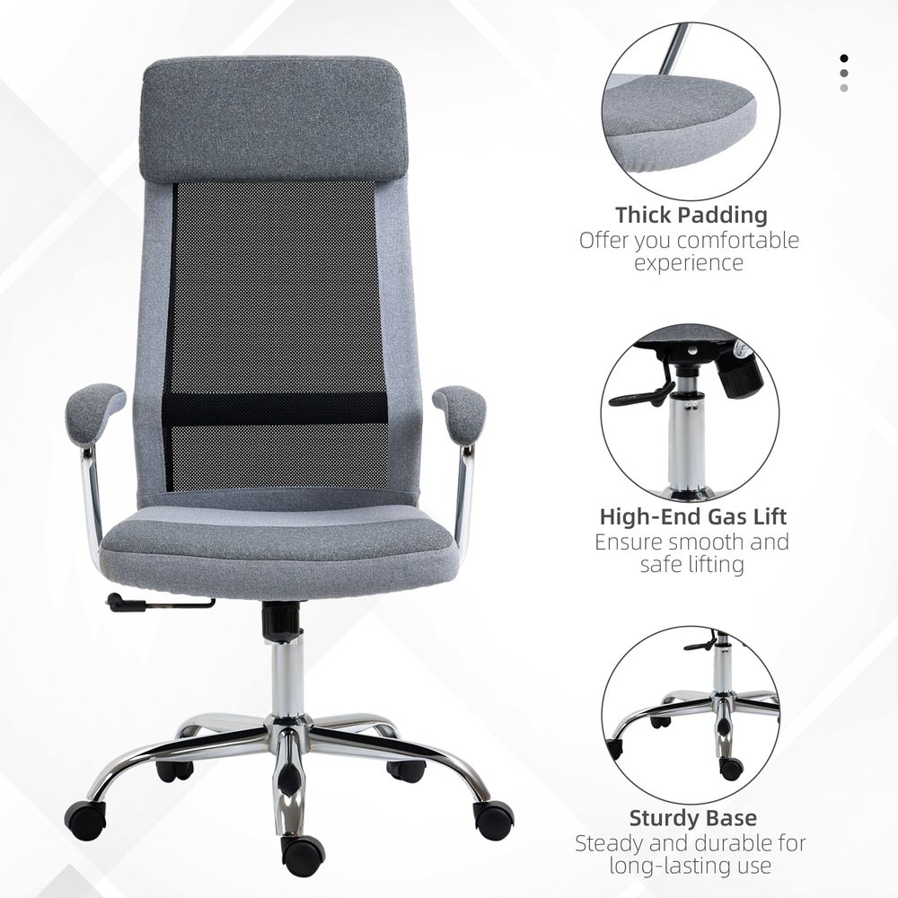 Office Chair Mesh High Back Swivel Task Home Desk Chair w/ Arm, Grey Vinsetto - anydaydirect