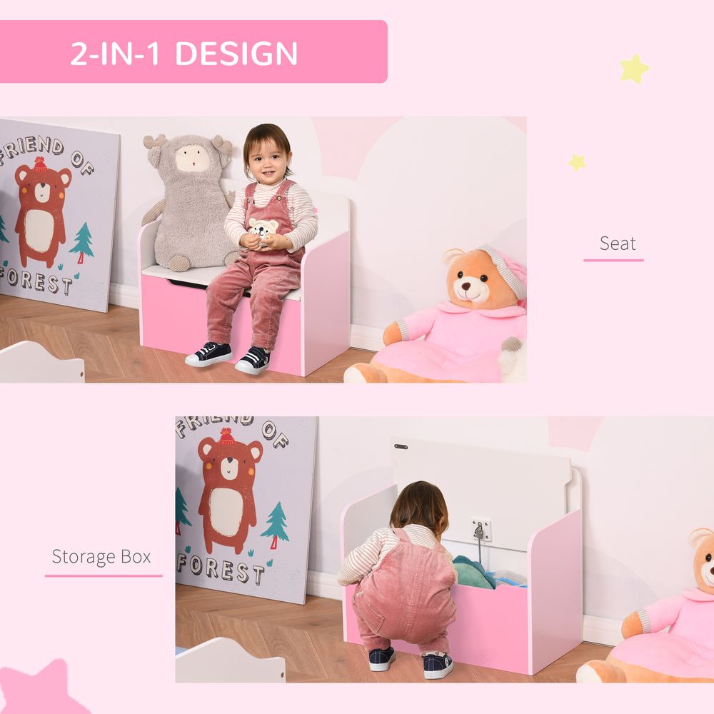Kids Wooden Toy Box Children Storage Chest Bench Organiser Bedroom Pink HOMCOM - anydaydirect