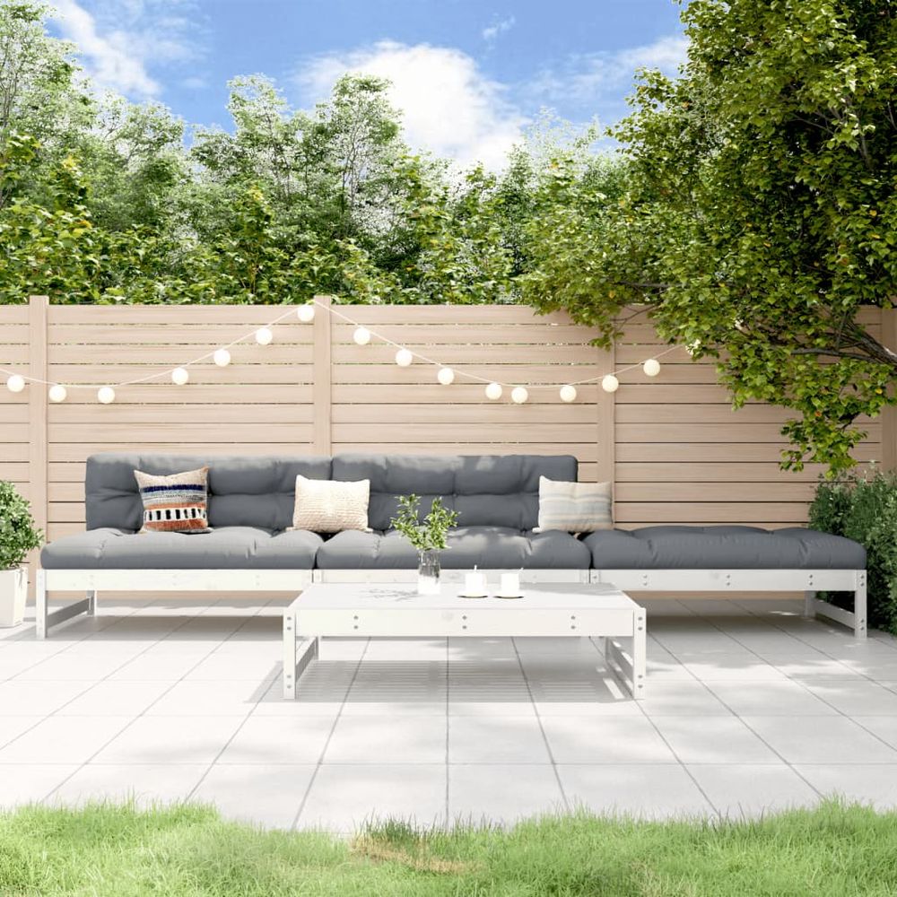vidaXL 4 Piece Garden Lounge Set White Solid Wood Pine - anydaydirect