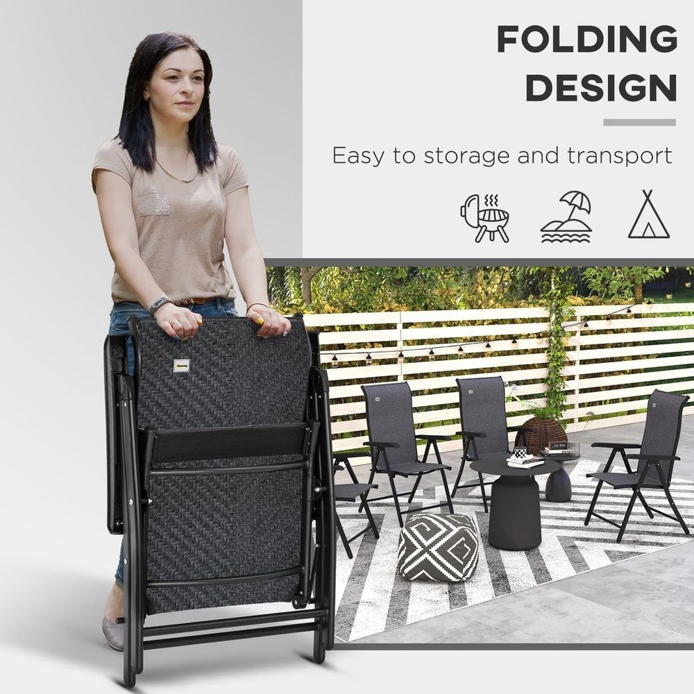 Outsunny Set of 4 Outdoor Rattan Folding Chair Set w/ Adjustable Backrest Grey - anydaydirect