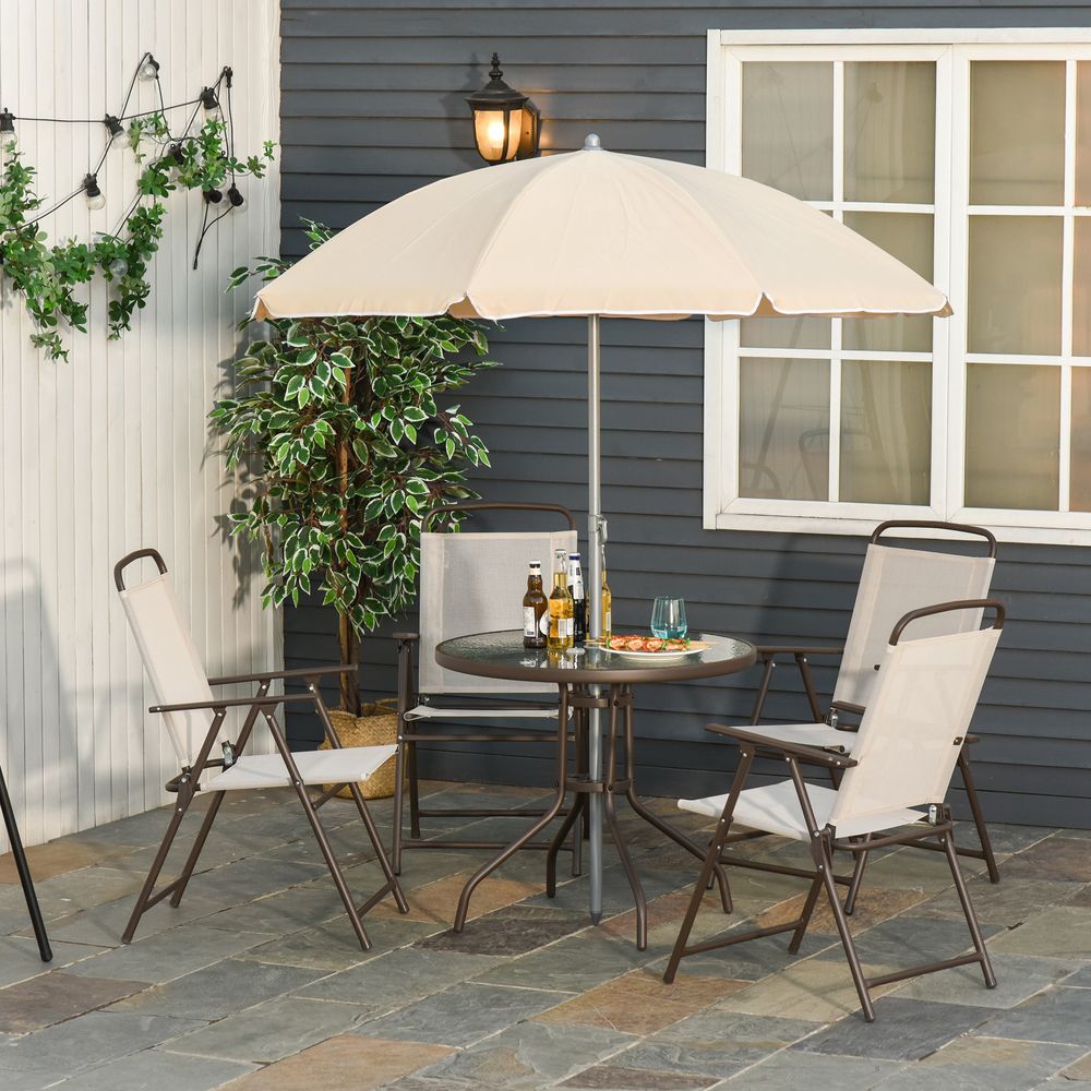 Garden Furniture Bistro Set 6 Pcs Black Cream Patio Textilene Folding Chairs - anydaydirect