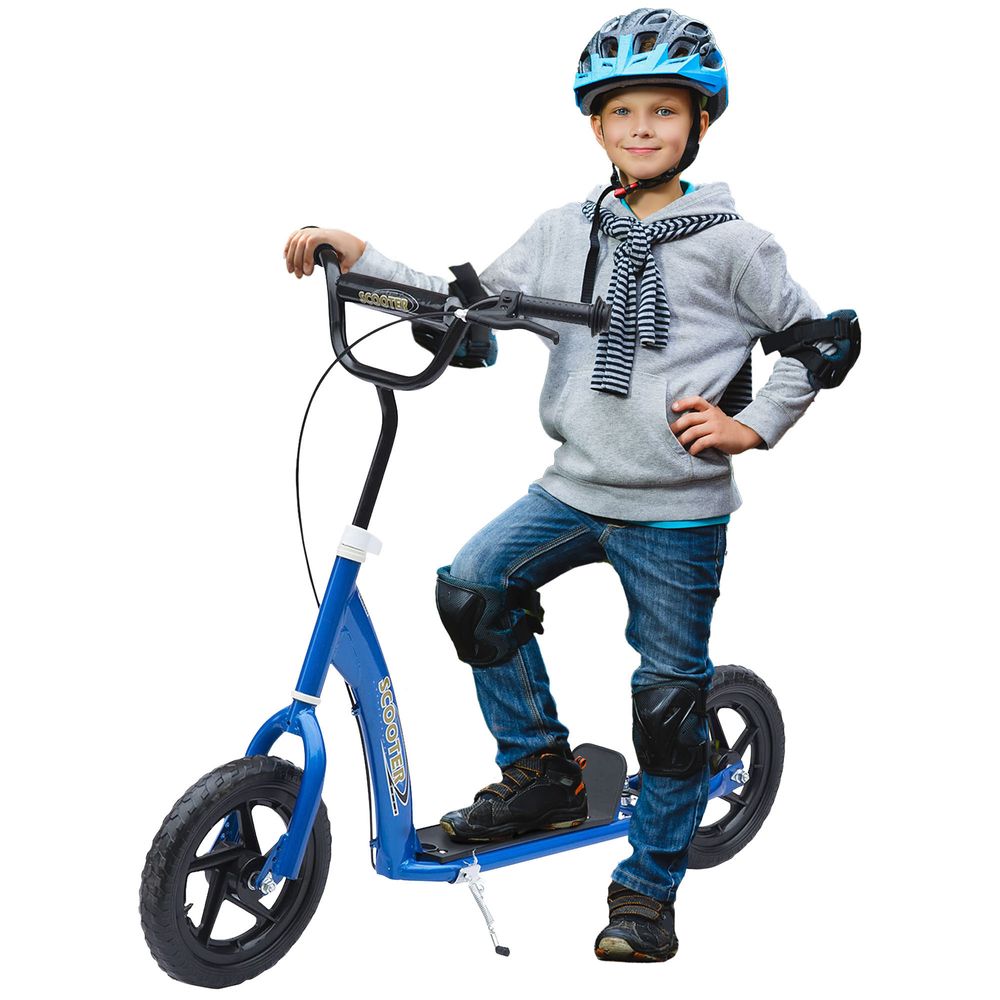 Push Scooter Teen Kids Stunt Bike Ride On with 12" EVA Tyres, Blue HOMCOM - anydaydirect