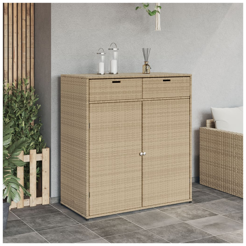 vidaXL Garden Storage Cabinet Beige 105x55x113 cm Poly Rattan - anydaydirect