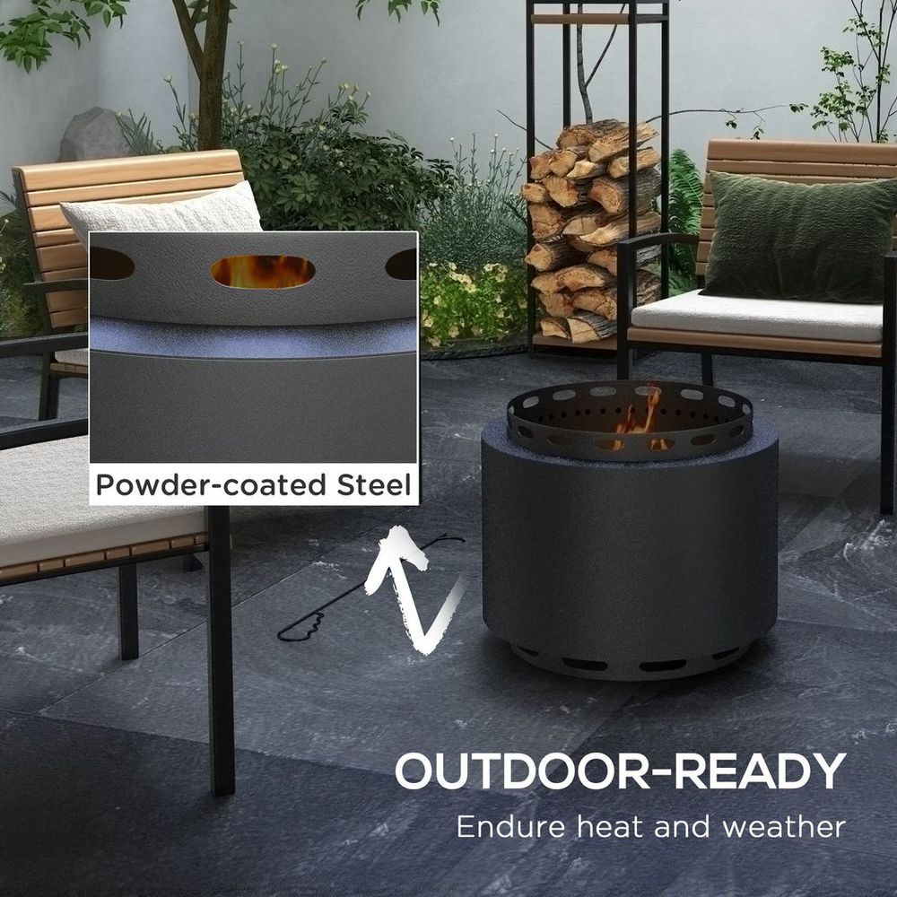 Outsunny 48.5cm Smokeless Wood Burning Firepit Metal Fire Pit, Black - anydaydirect