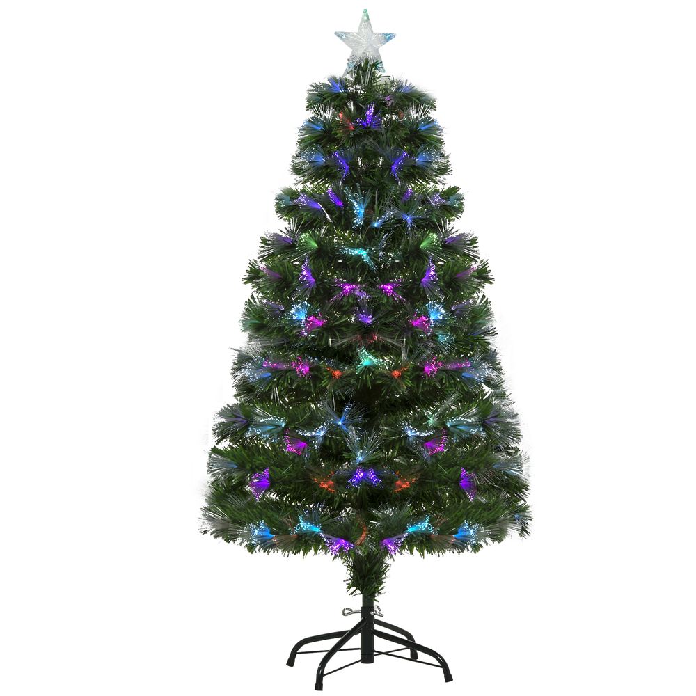 4FT Multicoloured Artificial Christmas Tree Fibre Optic Lights Star Holder - anydaydirect