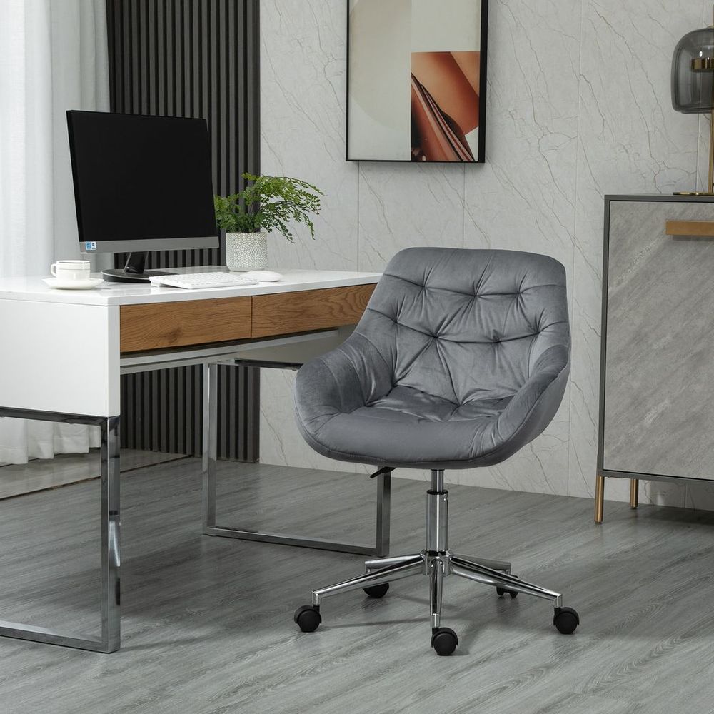 Velvet Home Office Chair Comfy Desk Chair w/ Adjustable Height Armrest Dark Grey - anydaydirect