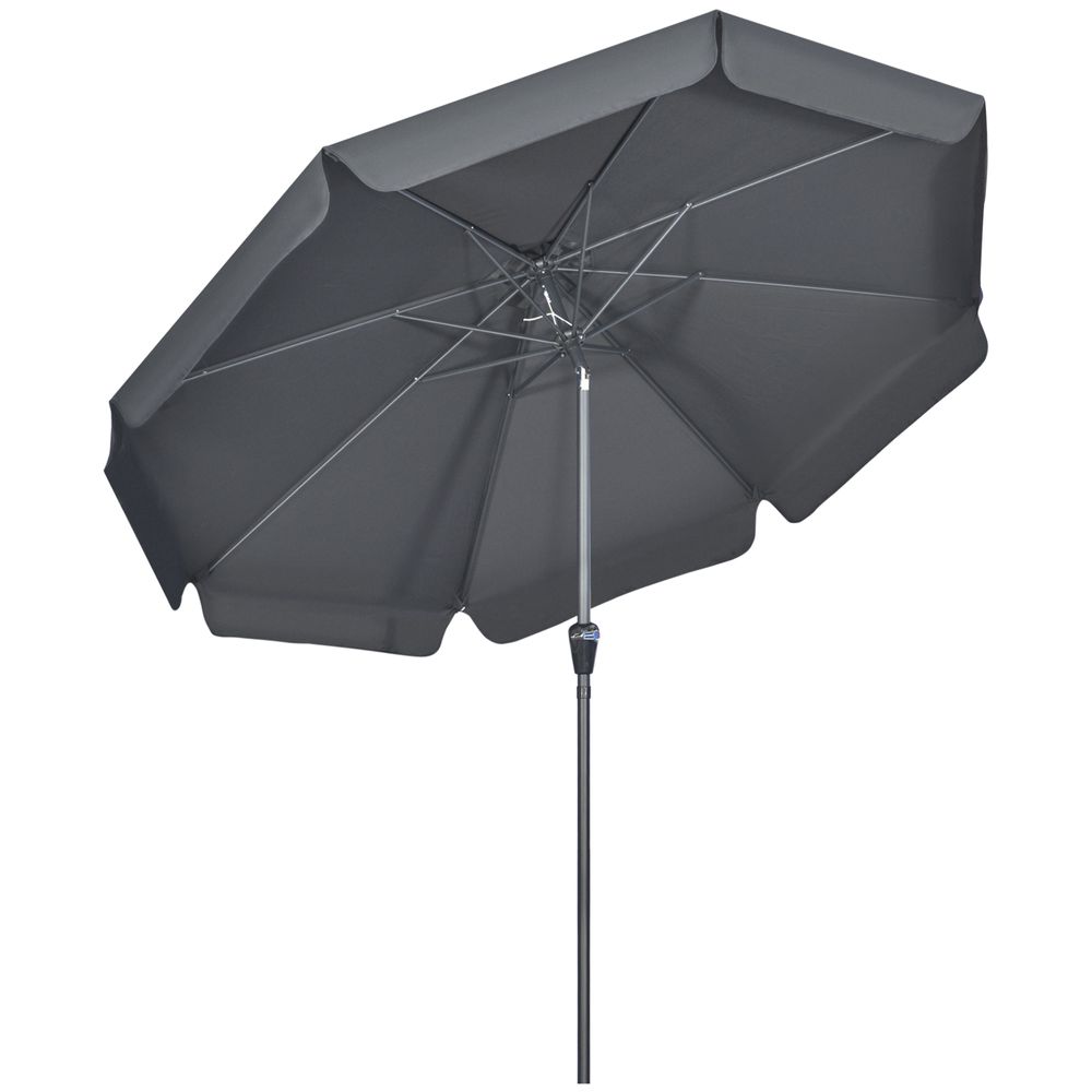 Outsunny 2.7m Patio Umbrella Garden Parasol with Crank, Ruffles, 8 Ribs, Black - anydaydirect