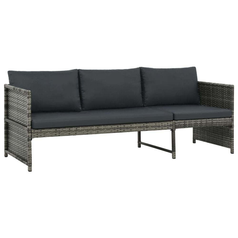 3 Piece Garden Lounge Set with Cushions Poly Rattan Grey - anydaydirect