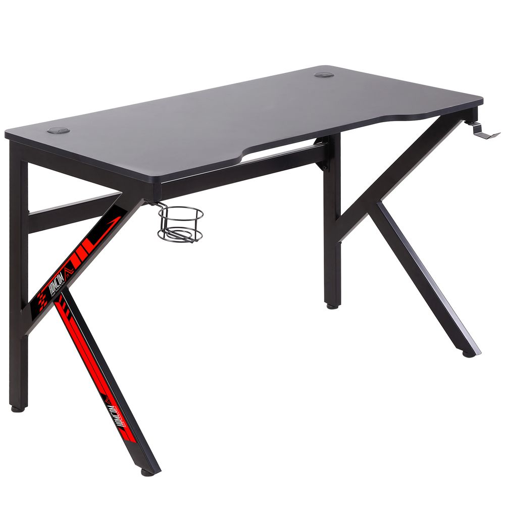 Gaming Desk Racing Table w/ Rotatable Cup Holder Headphone Hook Black - anydaydirect