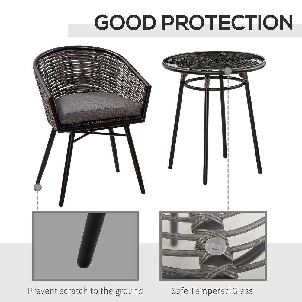 3Pc Rattan Bistro Set, Patio , w/ 2 Chairs & 1 Coffee Table , Grey - anydaydirect
