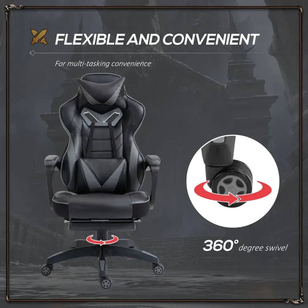 Gaming Chair Ergonomic Reclining w/ Manual Footrest Wheels Stylish Office Grey - anydaydirect