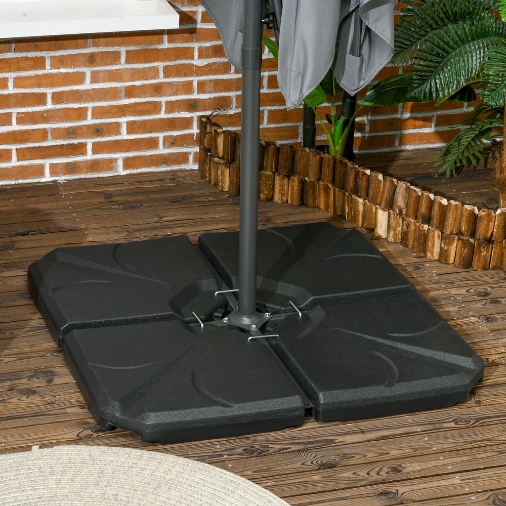 Outsunny Set of 4 Banana Parasol Base Stand Water or Sand Filled Weights, Black - anydaydirect
