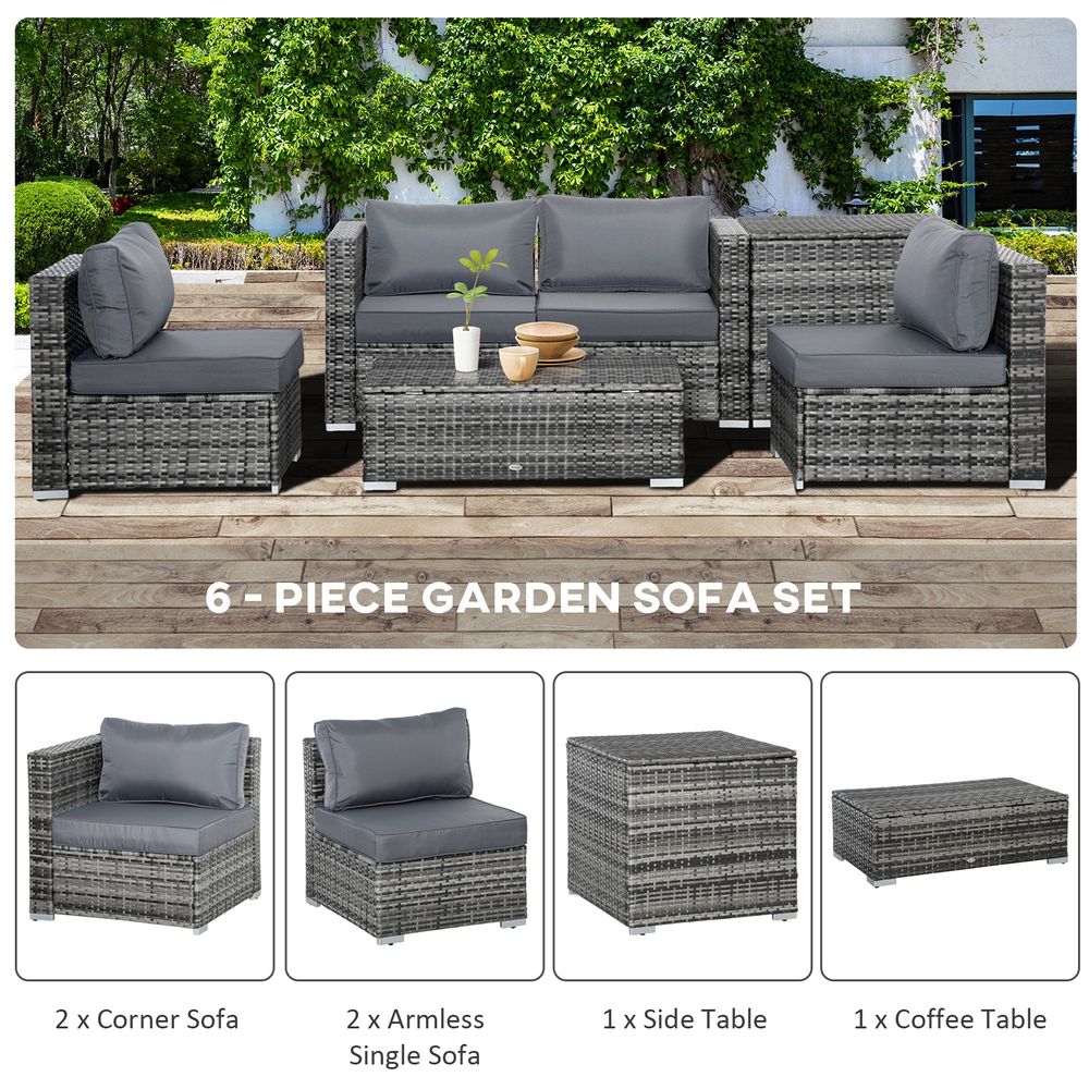 6PC Rattan Corner Sofa Set Table  w/ Cushion Grey - anydaydirect
