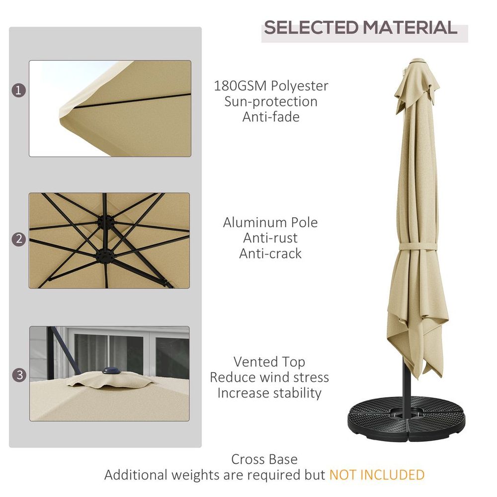 Outsunny 3(m)Garden Parasol Patio Umbrella w/ Crank Handle and Tilt Khaki - anydaydirect