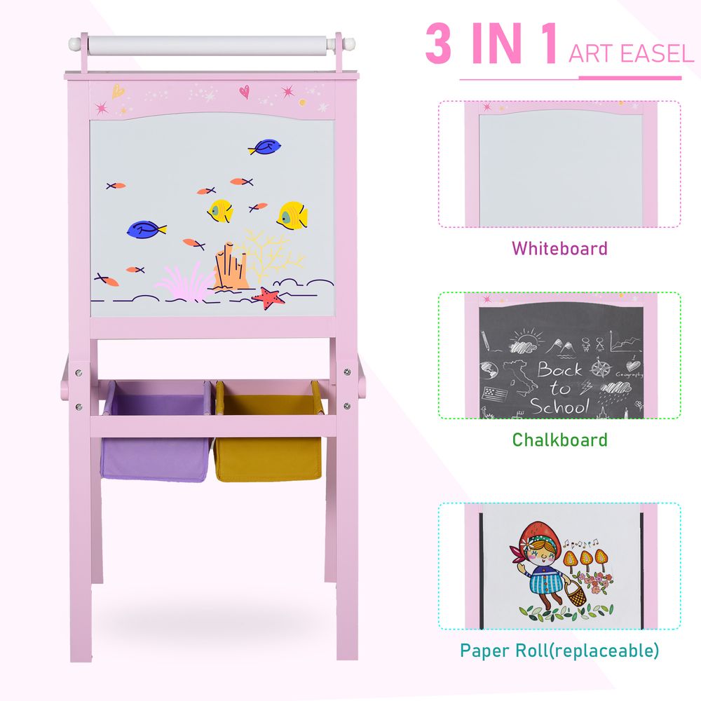 Kids Wooden Art Easel with Paper Roll Double-Sided Chalkboard, board HOMCOM - anydaydirect