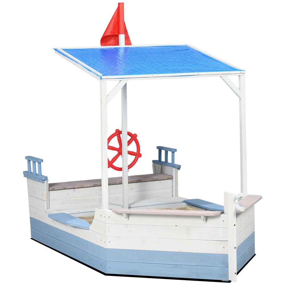 Outsunny Kids Wooden Sand Pit w/ UV Protections, Canopy, for Ages 3-8 Years - anydaydirect