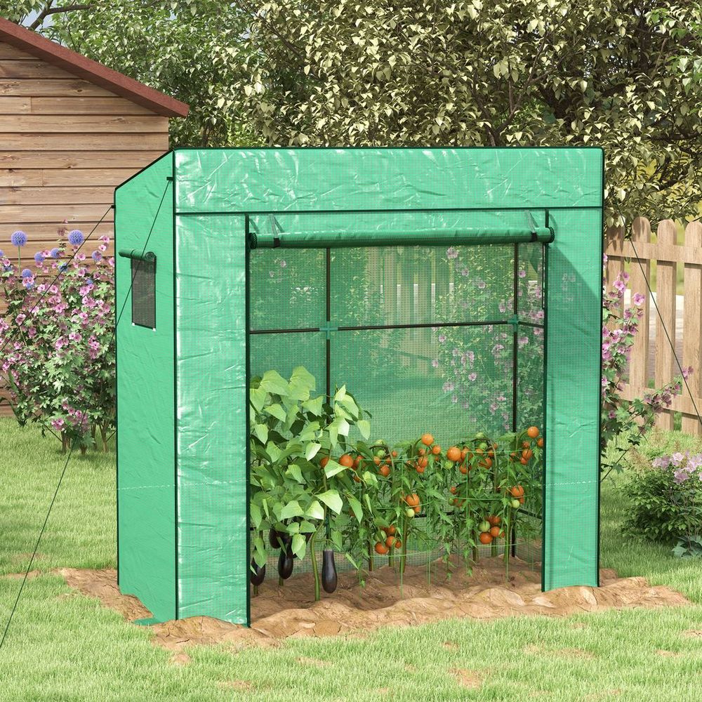 Outsunny Walk-in Garden Green House with Large Roll-up Door and 2 Mesh Windows - anydaydirect