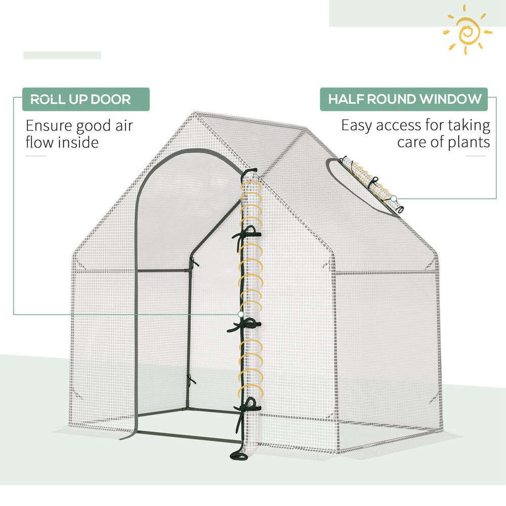 Walk-In Greenhouse Vegetable Plant Window Roll-Up 180 x 100 x 165cm, White - anydaydirect