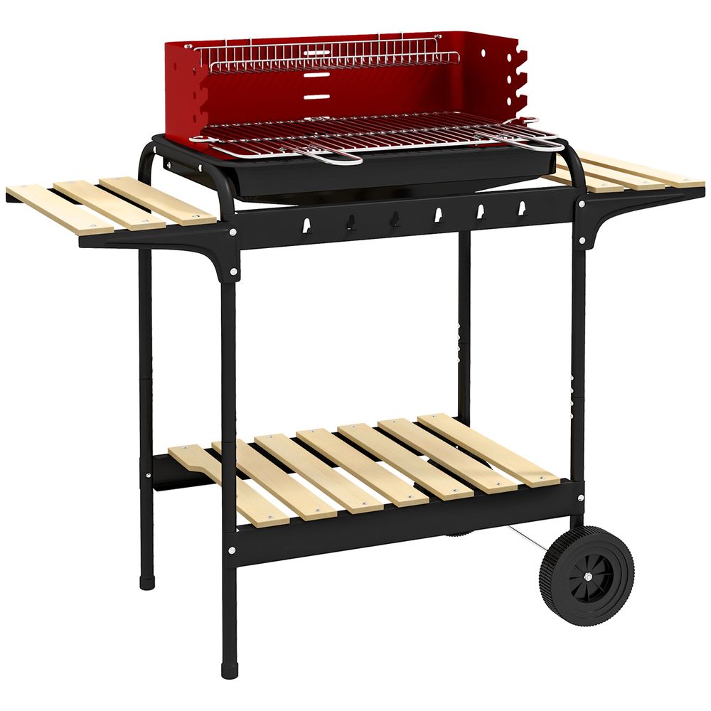 Outsunny Charcoal Barbecue BBQ Grill Trolley W/ 5-level Grill Height Ash Catcher - anydaydirect