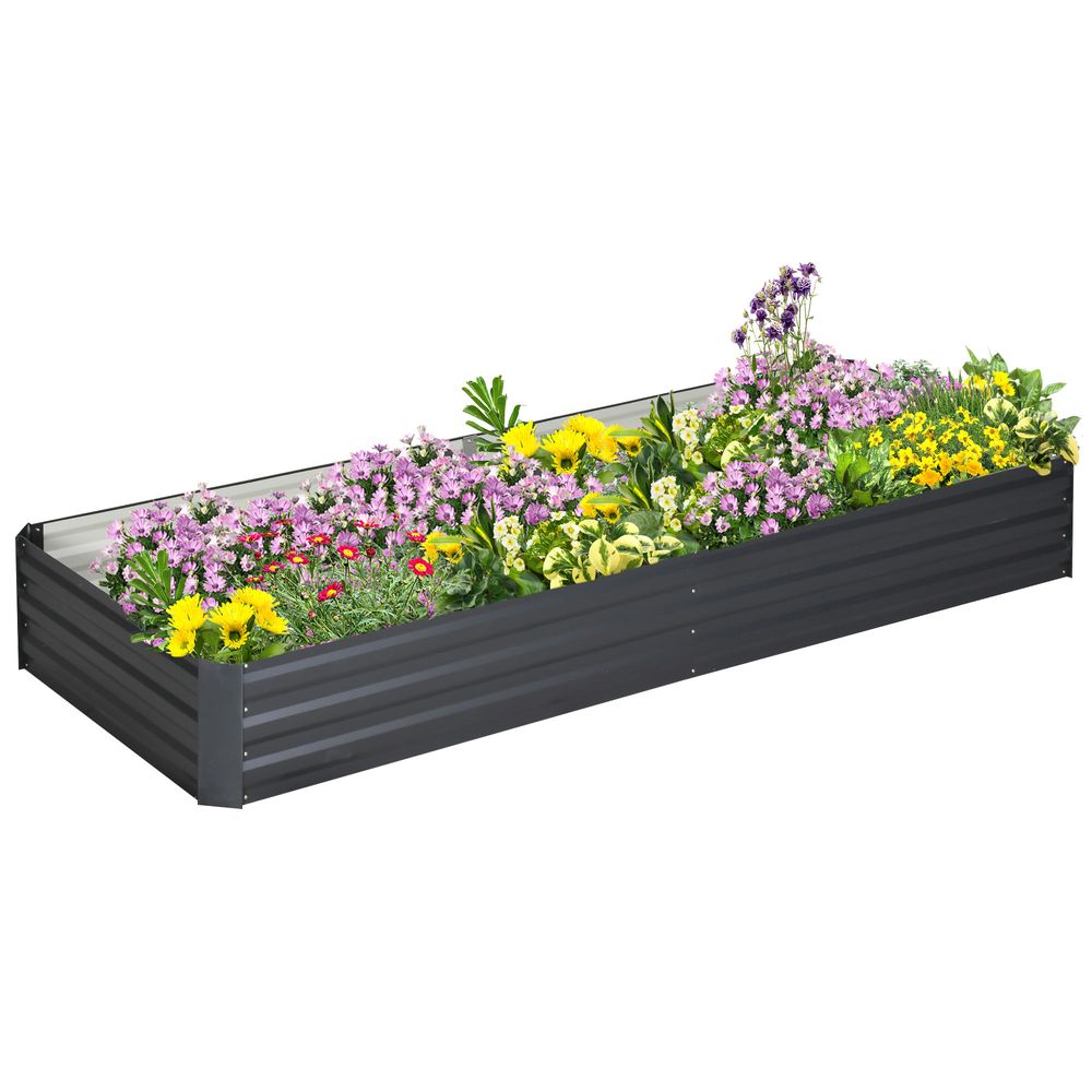 Outsunny Galvanised Raised Garden Bed Metal Planter Box with Open Bottom, Grey - anydaydirect
