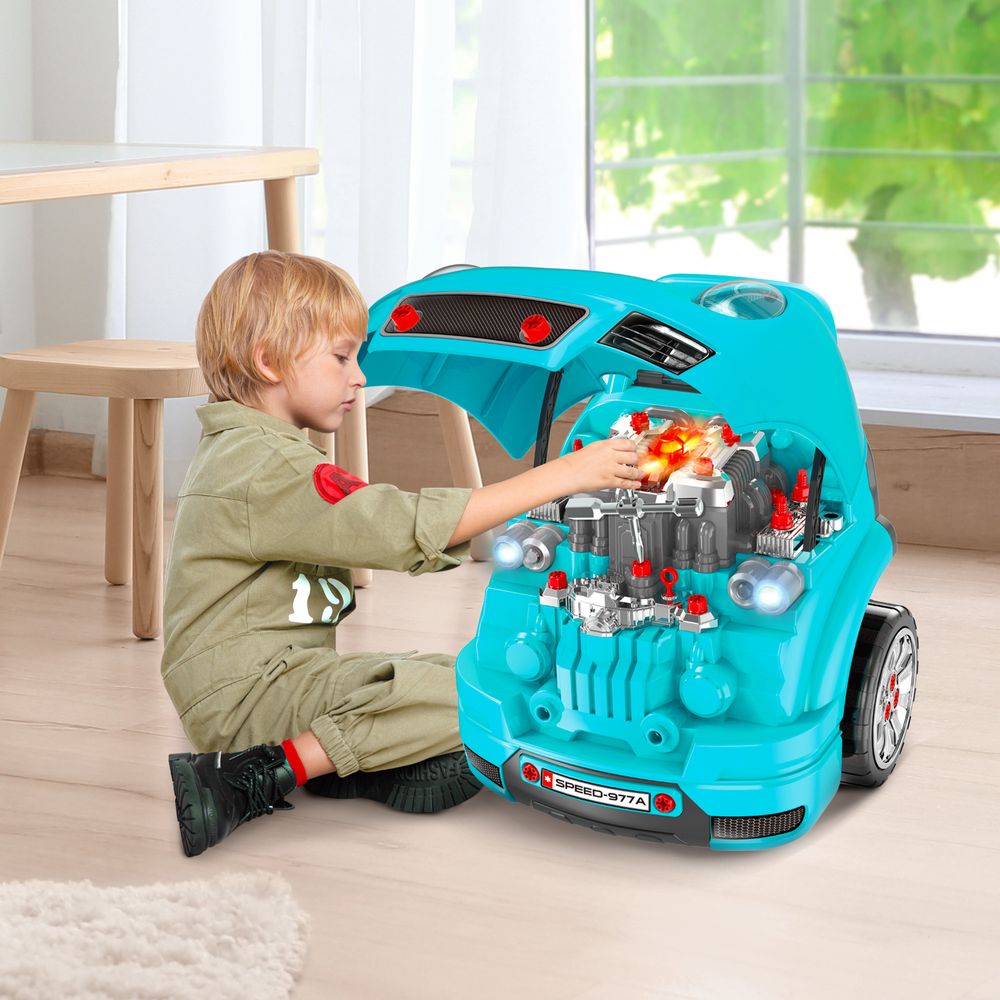 Kids Truck Engine Toy Set Horn Light Car Key Age 3-5 Years, Teal Green - anydaydirect