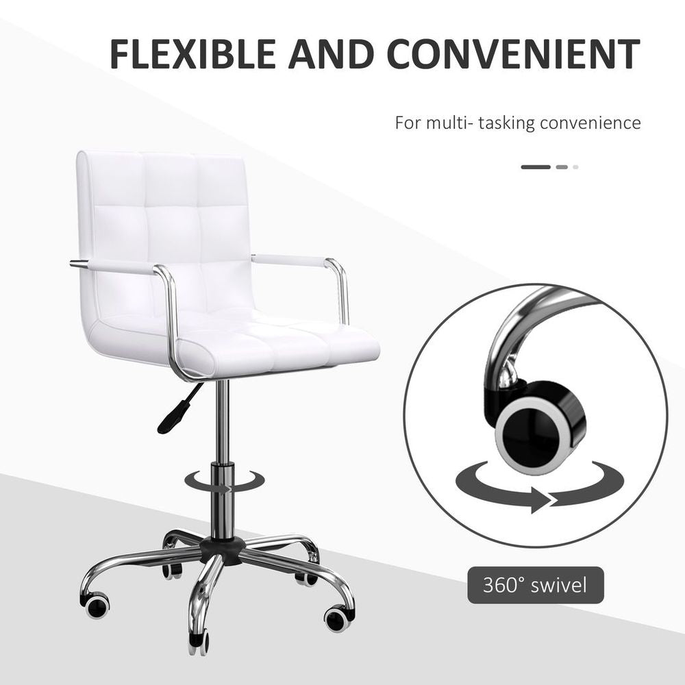 Mid Back PU Leather Home Office Chair Swivel Desk Chair with Arm, Wheel, White - anydaydirect