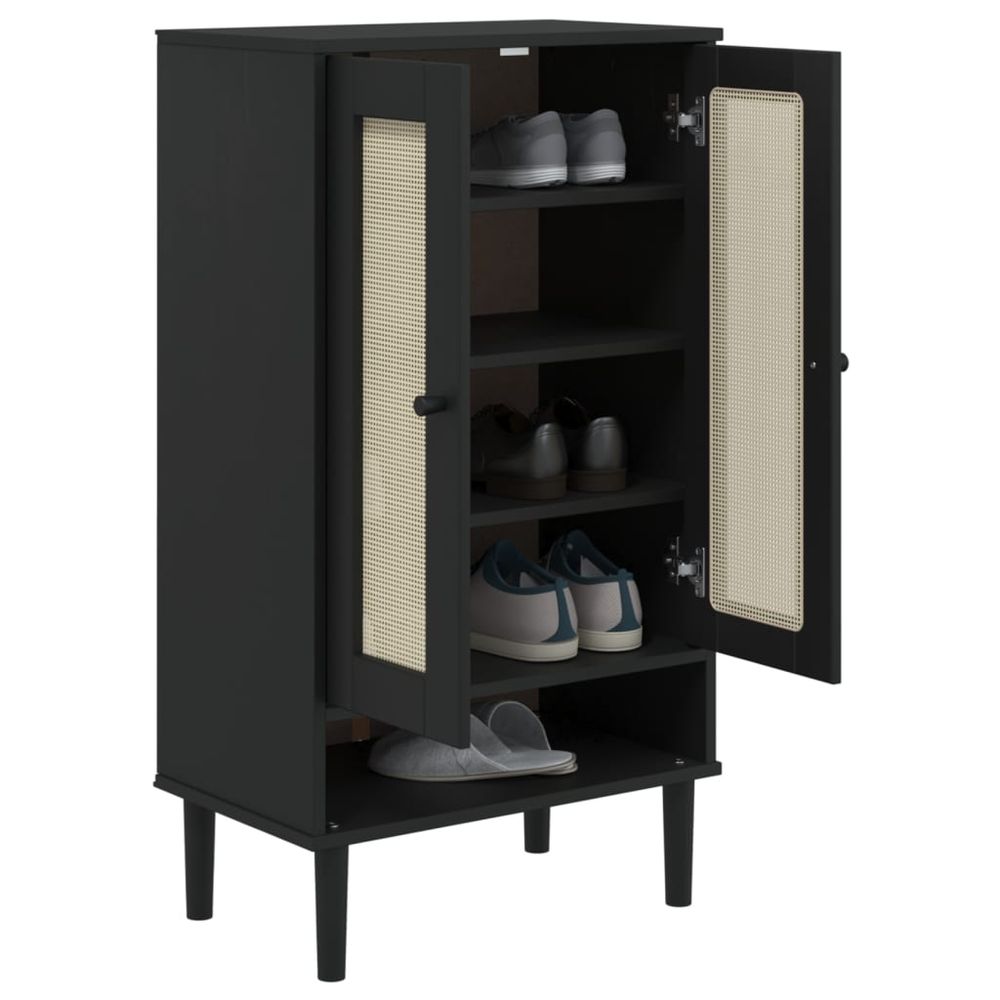 vidaXL Shoe Cabinet SENJA Rattan Look Black 59.5x35x107 cm Solid Wood - anydaydirect