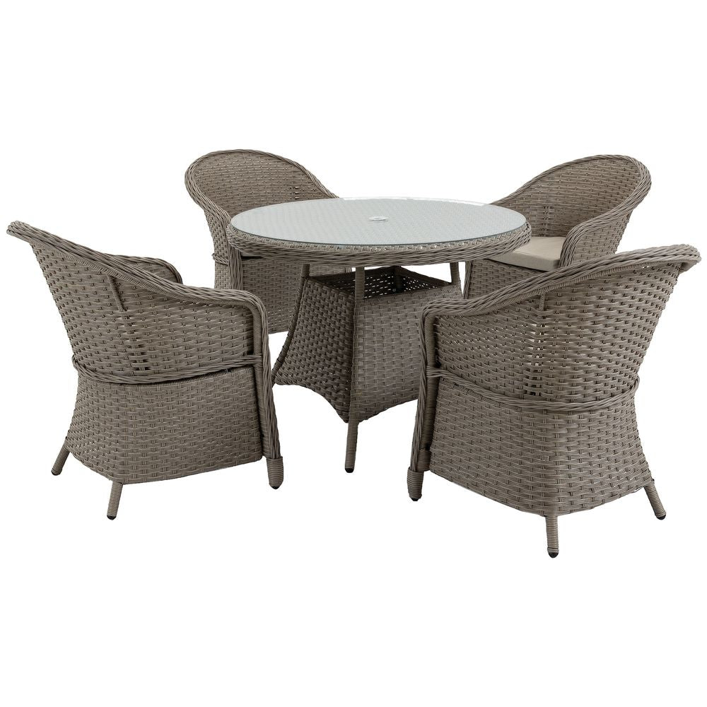 5 Pieces Outdoor Patio PE Rattan Dining Set, Four Seater , Grey - anydaydirect