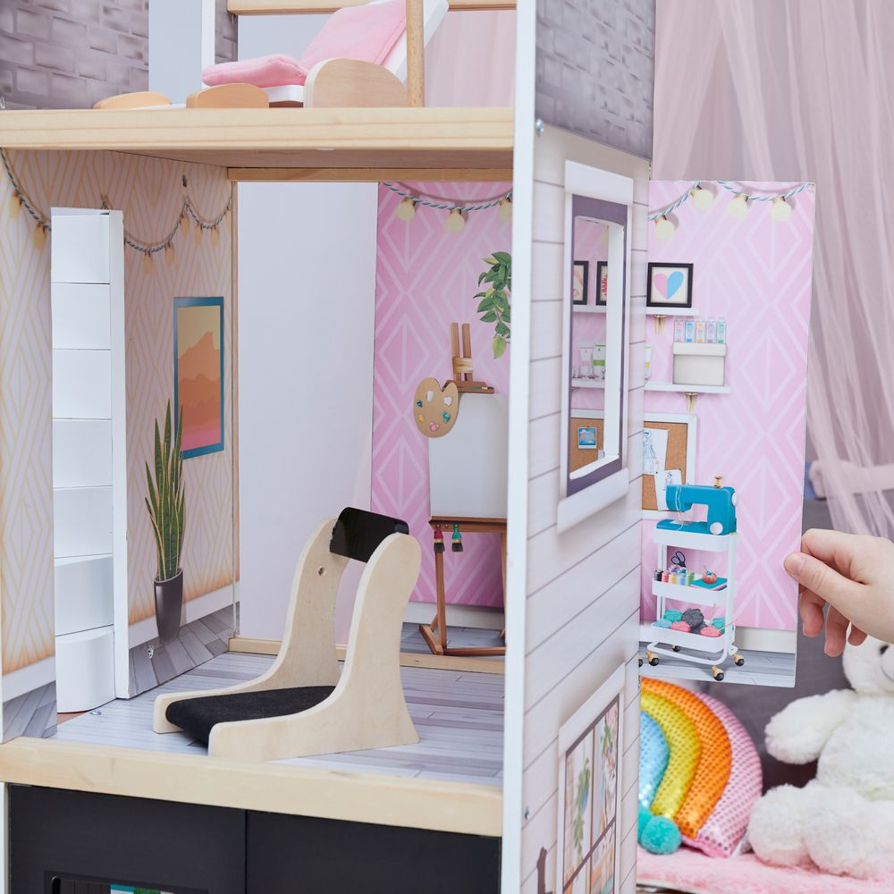 Olivia's Little World Large Dreamland Wooden Dolls House 3-Floors & 18 Pcs - anydaydirect