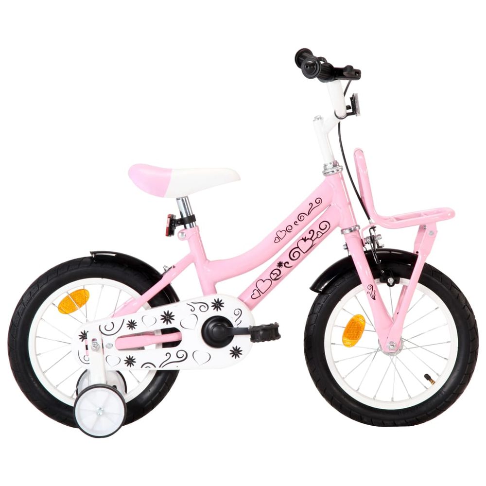 Kids Bike with Front Carrier 14 inch White and Pink - anydaydirect