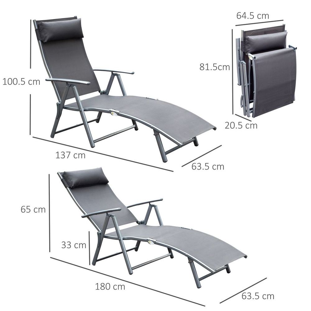 Sun Lounger Recliner w/ Pillow Foldable 7 Levels Textilene Grey - anydaydirect