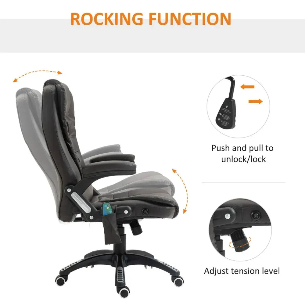 Executive Office Chair with Massage and Heat PU Leather Reclining Chair, Brown - anydaydirect