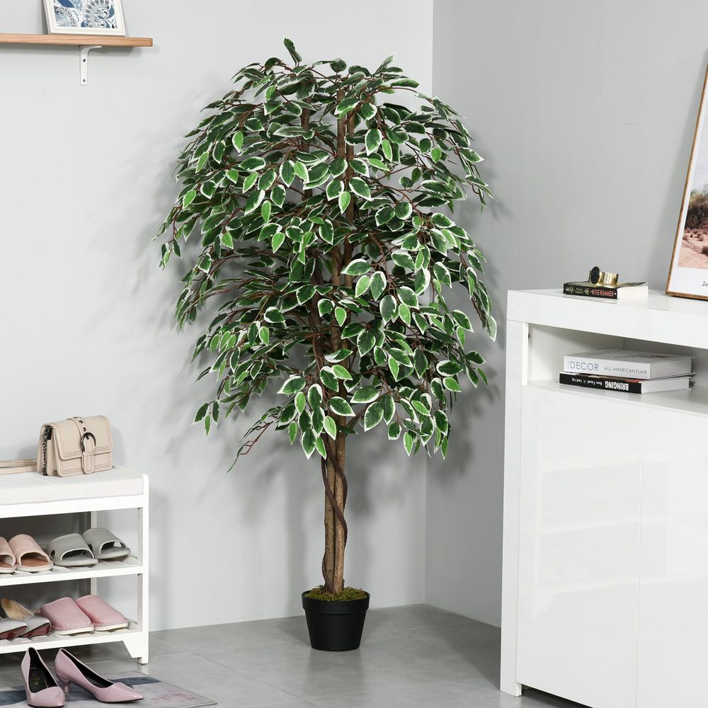 Artificial Ficus Silk Tree with Nursery Pot, Decorative Fake Plant, 160cm - anydaydirect