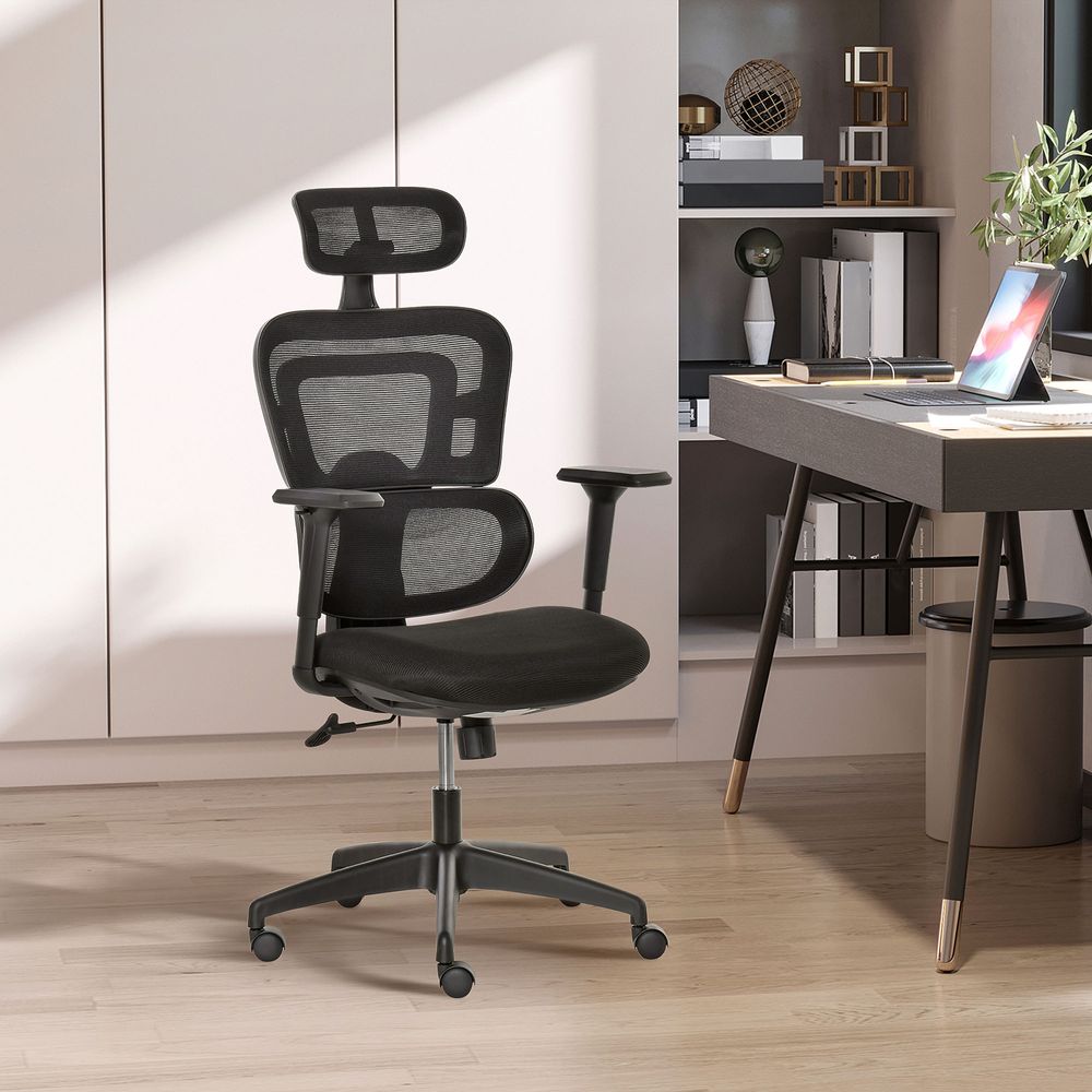 Mesh Office Chair Swivel Desk Chair  Adjustable Height Headrest Black Vinsetto - anydaydirect