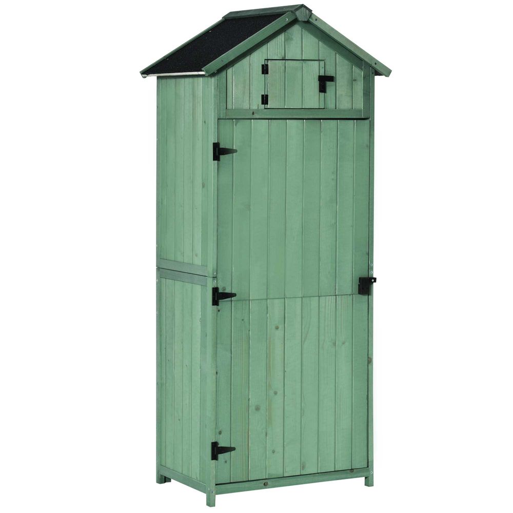 Garden Shed Vertical Utility 3 Shelves Wood Tool Storage Unit Cabinet - anydaydirect