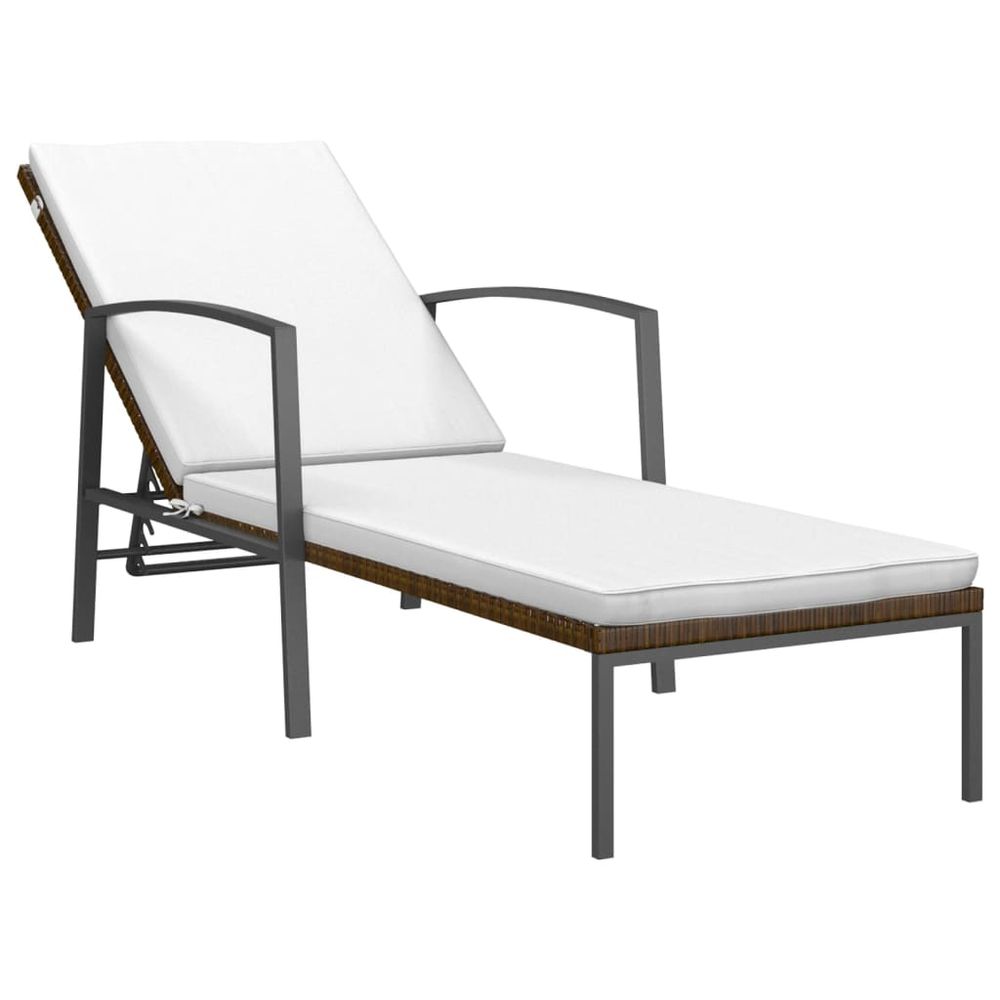 Garden Sun Lounger with Cushion Poly Rattan Brown - anydaydirect