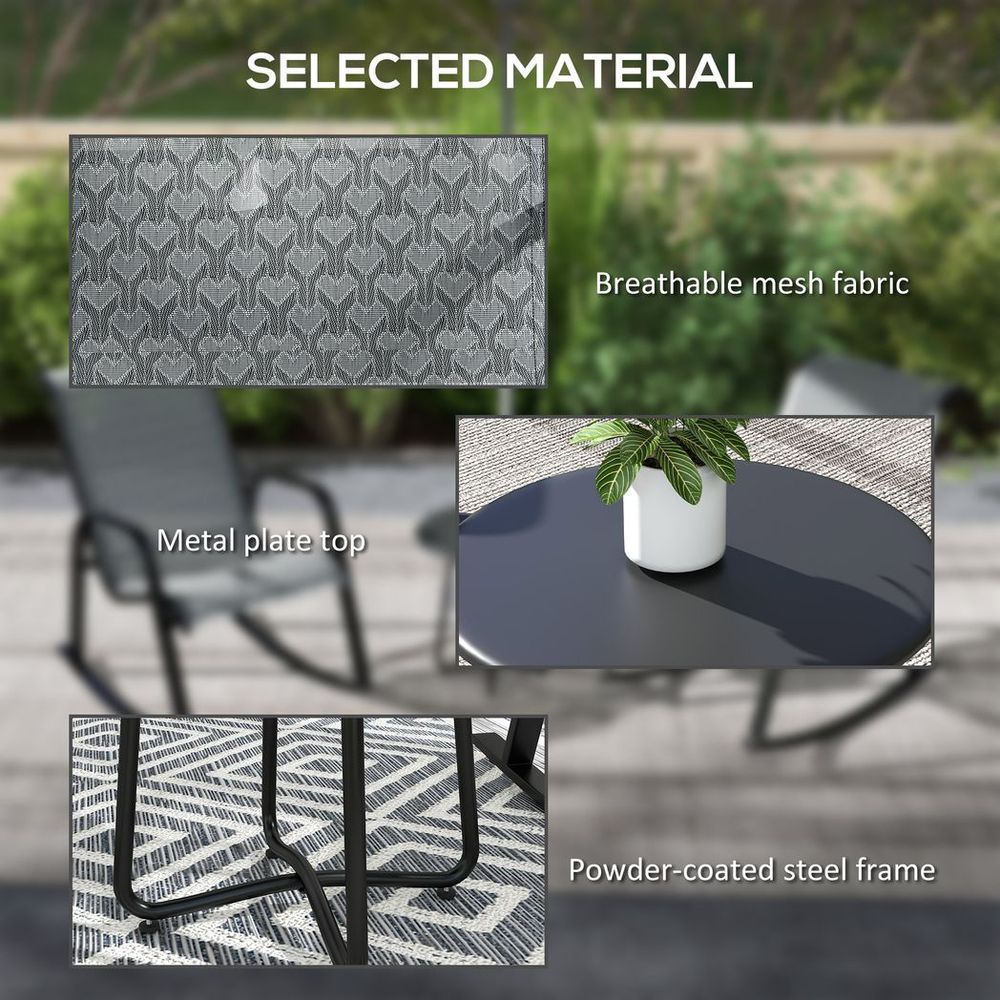 Outsunny Outdoor Rocking Set, Patio Bistro Set with Breathable Mesh Fabric, Grey - anydaydirect