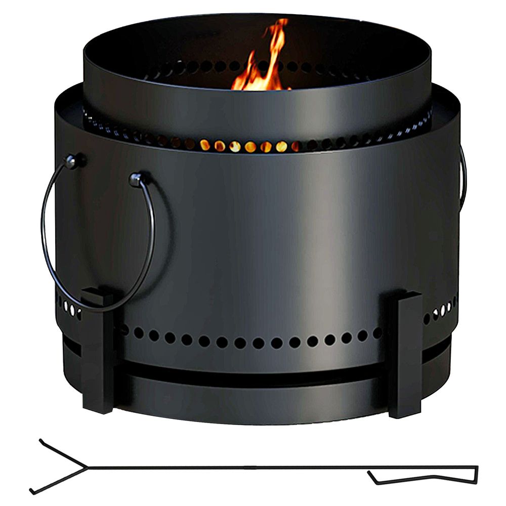 Outsunny 37cm Smokeless Wood Burning Firepit Metal Fire Pit, Black - anydaydirect