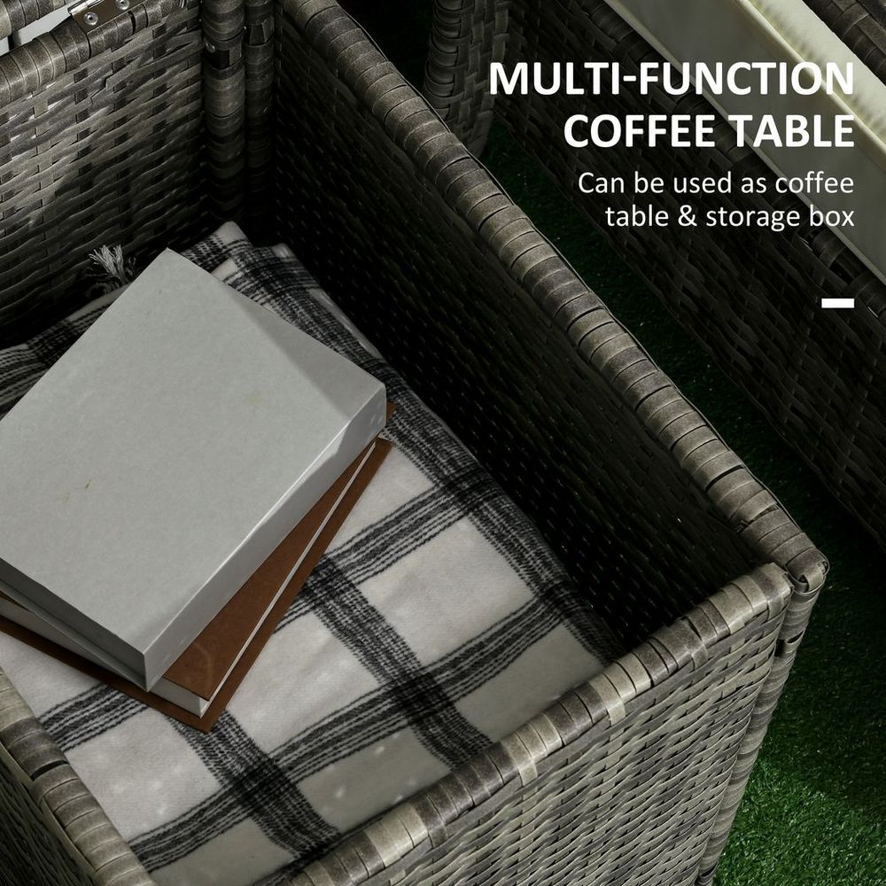 3 PCs PE Rattan Garden Sofa Set w/ 2 Chairs & Storage Table Mixed Grey - anydaydirect