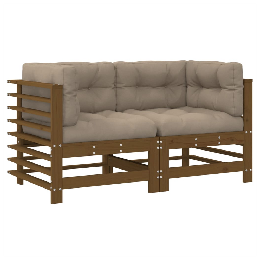 vidaXL Corner Sofas with Cushions 2 pcs Honey Brown Solid Wood Pine - anydaydirect