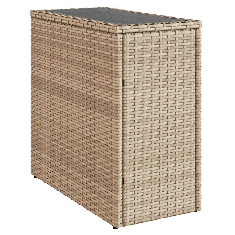 vidaXL Garden Side Table with Glass Top Beige 58x27.5x55 cm Poly Rattan - anydaydirect