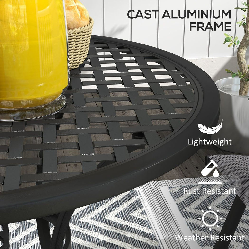 Outsunny Cast Aluminium Bistro Table with Umbrella Hole for Balcony, Black - anydaydirect