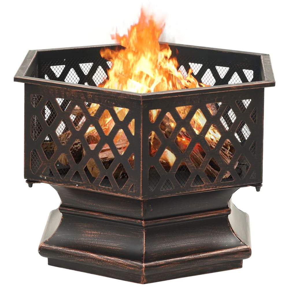 Rustic Fire Pit with Poker 62x54x56 cm XXL Steel - anydaydirect